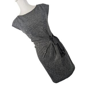 THE LIMITED! DEEP MARLED GRAY & CLEAR MINI SEQUINS STRETCH SLEEVELESS DRESS! XS